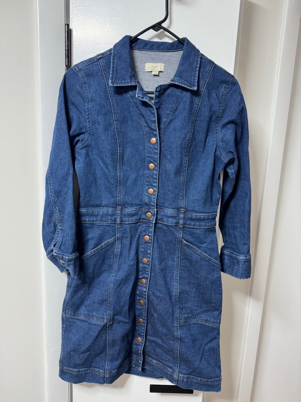 LOFT Indigo Denim Button-Front Shirt Dress